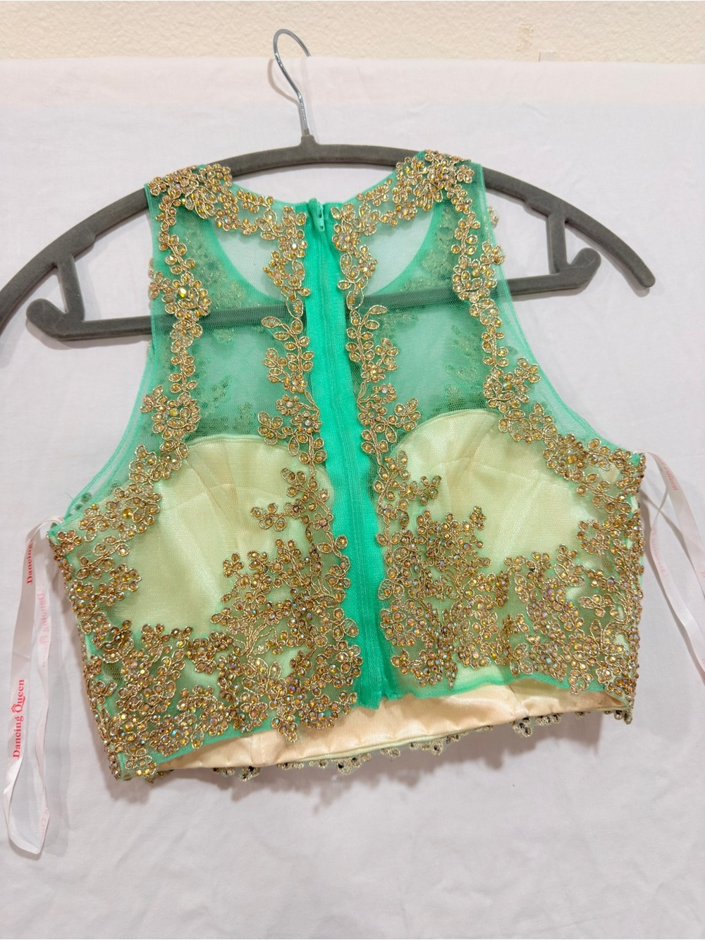 Dancing Queen Embellished Mint Green Women's Crop Bra Top Padded Size S - Picture 3 of 5